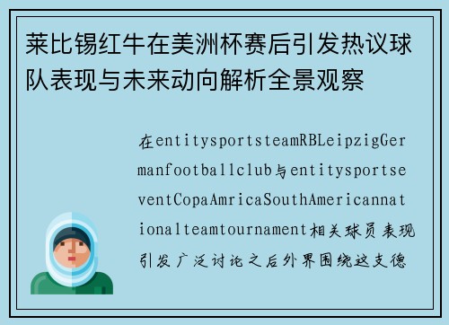 莱比锡红牛在美洲杯赛后引发热议球队表现与未来动向解析全景观察